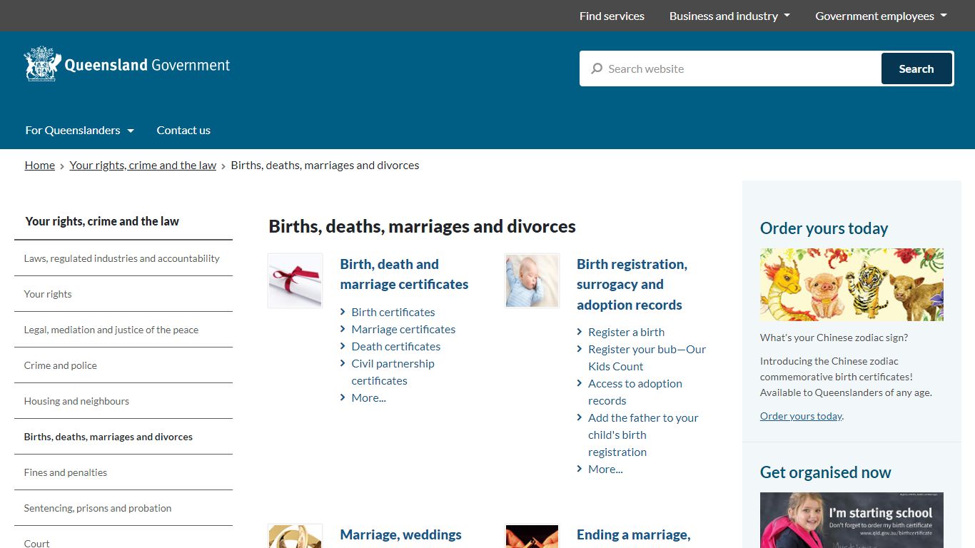 Births, deaths, marriages and divorces - Queensland